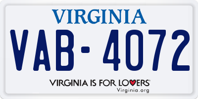 VA license plate VAB4072