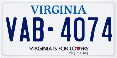 VA license plate VAB4074