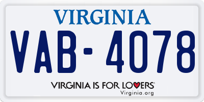 VA license plate VAB4078