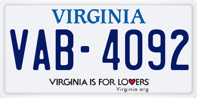 VA license plate VAB4092