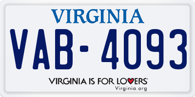 VA license plate VAB4093