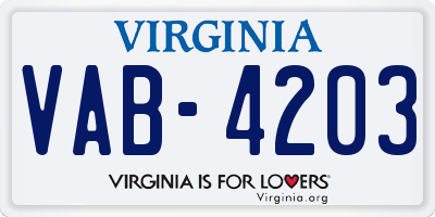 VA license plate VAB4203