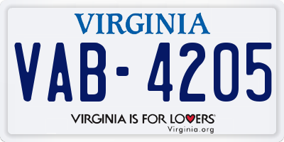 VA license plate VAB4205