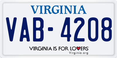 VA license plate VAB4208