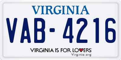 VA license plate VAB4216