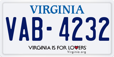 VA license plate VAB4232