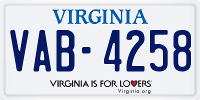 VA license plate VAB4258