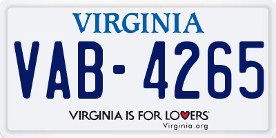 VA license plate VAB4265