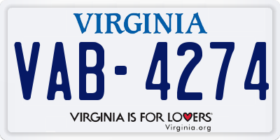VA license plate VAB4274