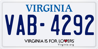 VA license plate VAB4292