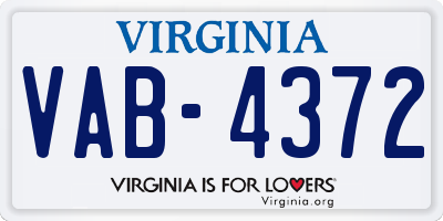 VA license plate VAB4372