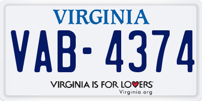 VA license plate VAB4374