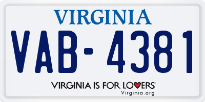 VA license plate VAB4381