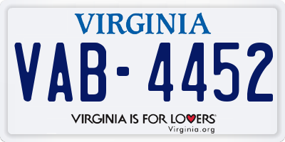 VA license plate VAB4452