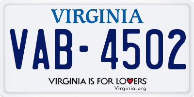VA license plate VAB4502