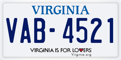 VA license plate VAB4521