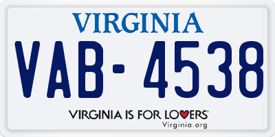 VA license plate VAB4538