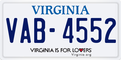 VA license plate VAB4552