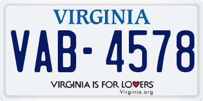 VA license plate VAB4578