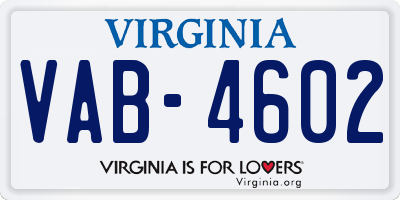 VA license plate VAB4602