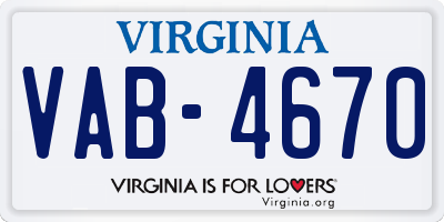 VA license plate VAB4670