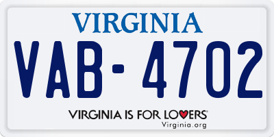 VA license plate VAB4702