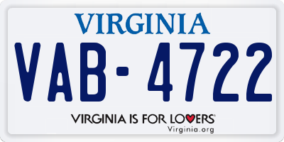 VA license plate VAB4722