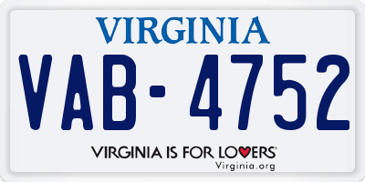 VA license plate VAB4752
