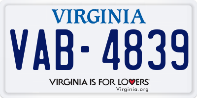 VA license plate VAB4839