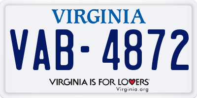 VA license plate VAB4872