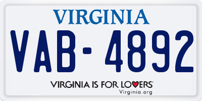 VA license plate VAB4892