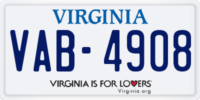 VA license plate VAB4908