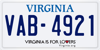 VA license plate VAB4921