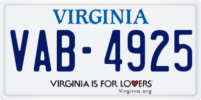 VA license plate VAB4925