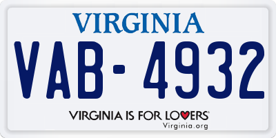 VA license plate VAB4932