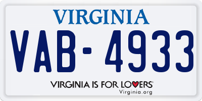 VA license plate VAB4933