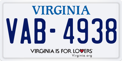 VA license plate VAB4938