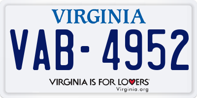 VA license plate VAB4952