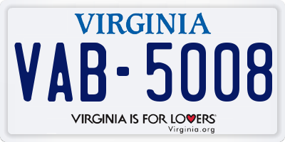 VA license plate VAB5008
