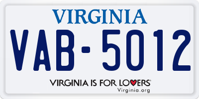 VA license plate VAB5012