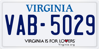 VA license plate VAB5029