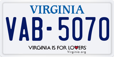 VA license plate VAB5070