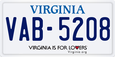 VA license plate VAB5208