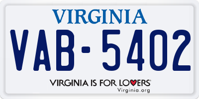 VA license plate VAB5402