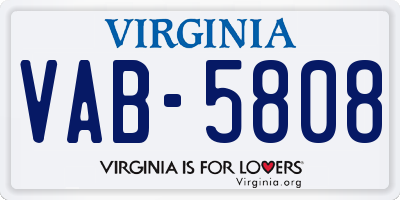 VA license plate VAB5808