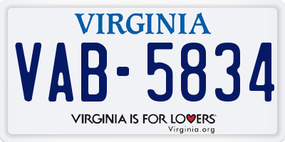 VA license plate VAB5834