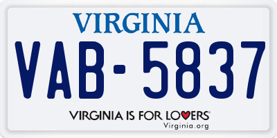 VA license plate VAB5837