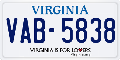 VA license plate VAB5838