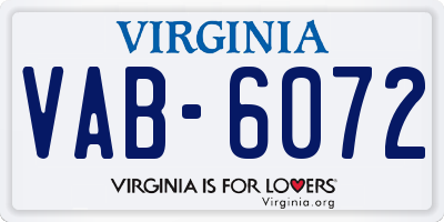 VA license plate VAB6072