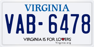 VA license plate VAB6478